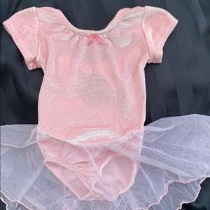 Pink sparkle leotard with attached tulle skirt